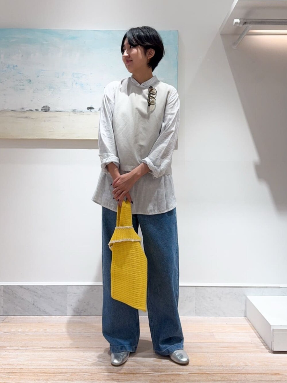美品　マカフィー　トゥモローランド　リネンスタンドカラービッグシャツ　白　洗える 美品 マカフィー トゥモローランド リネンスタンドカラービッグ