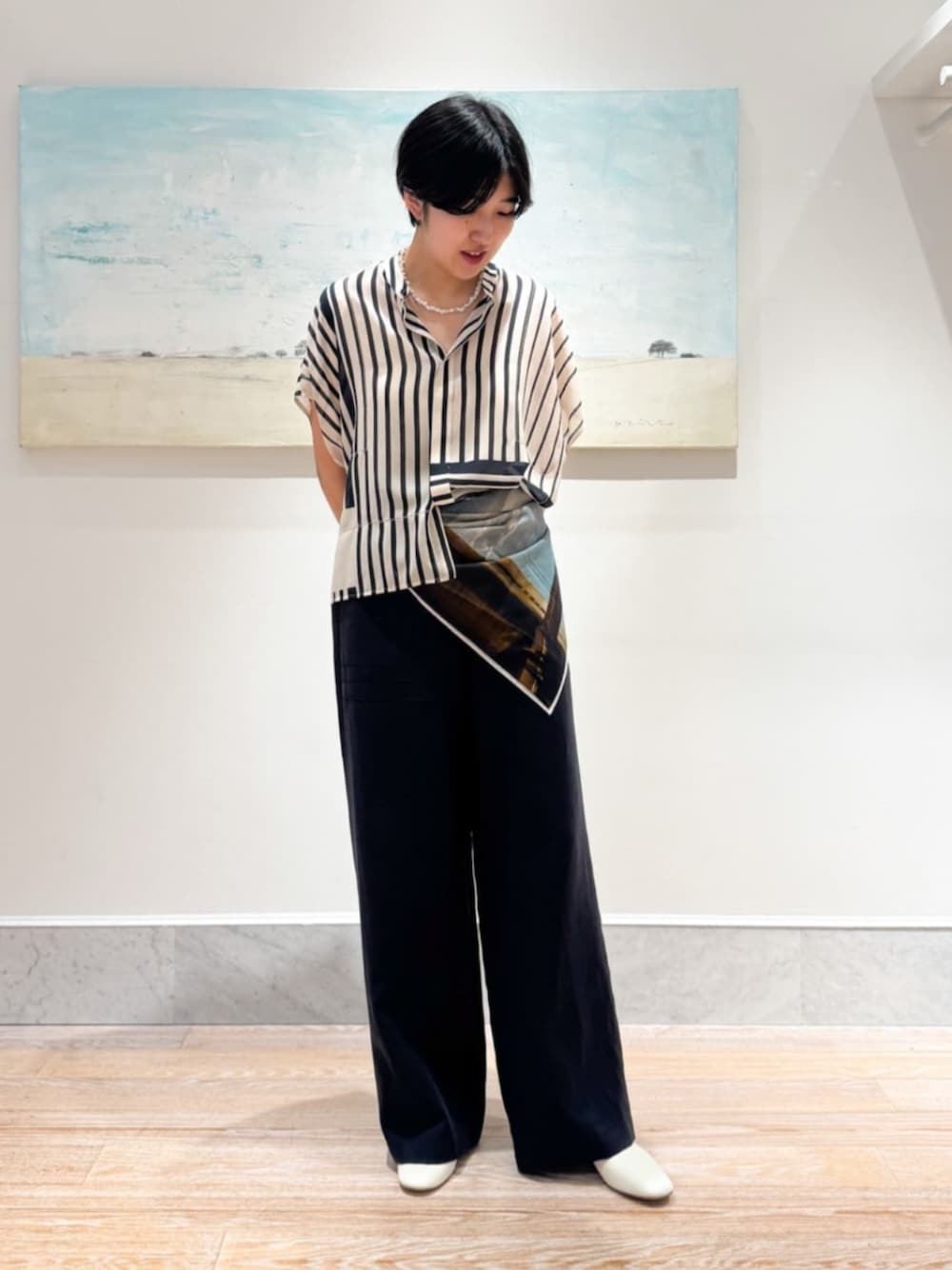 ねこ【新品】GALERIE VIE ギャルリーヴィー ストライプ シャツ コントラストストライプ レギュラーシャツ（シャツ/ブラウス