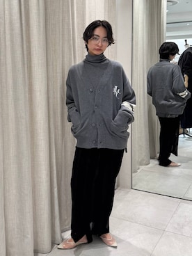「BABYLONE（バビロン）のハイネックポンチョニット（ニット/セーター、グレー系）」を使った、のんさん（レディース・162cm）の秋コーディネート