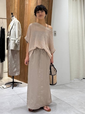 「BABYLONE（バビロン）のペーパーフレンチ袖プルオーバー（Tシャツ/カットソー、ベージュ系）」を使った、のんさん（レディース・162cm）の春コーディネート