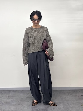 「BABYLONE（バビロン）の【HENRI EN VARGO】レオパードフラット（パンプス、ブラウン系）」を使った、のんさん（レディース・162cm）の秋コーディネート