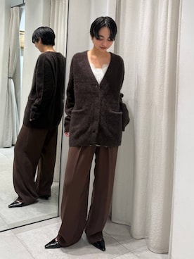 「BABYLONE（バビロン）のポンチストレートパンツ＜セットアップ対応＞（その他パンツ、ブラウン系）」を使った、のんさん（レディース・162cm）の秋コーディネート
