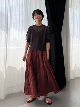 「BABYLONE（バビロン）の2WAYフレアキャミワンピース（ワンピース、ブラウン系）」を使った、のんさん（レディース・162cm）の夏コーディネート