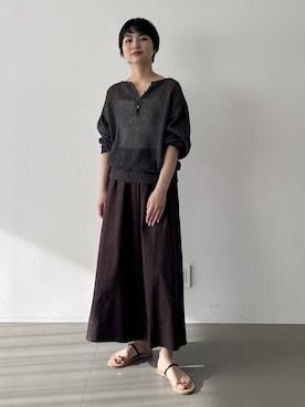 「BABYLONE（バビロン）のリネンレーヨンスカート（スカート、ブラウン系）」を使った、のんさん（レディース・162cm）の春コーディネート