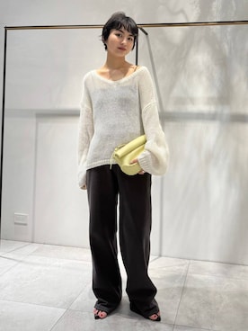 「BABYLONE（バビロン）のポインテッドストラップサンダル（サンダル、ブラック系）」を使った、のんさん（レディース・162cm）の春コーディネート