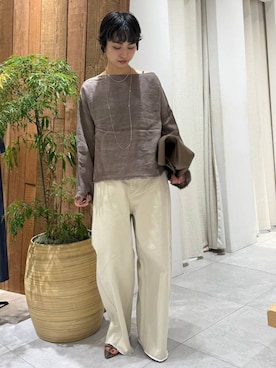 「BABYLONE（バビロン）のバレルレッグデニムパンツ（デニムパンツ、ブルー系）」を使った、のんさん（レディース・162cm）の春コーディネート