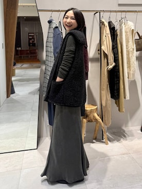 「アイテム（その他アウター、ブラック系）」を使った、のんさん（レディース・162cm）の秋コーディネート