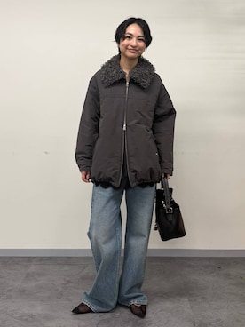 「BABYLONE（バビロン）の中綿ボアエリブルゾン（ブルゾン、グレー系）」を使った、のんさん（レディース・162cm）の秋コーディネート