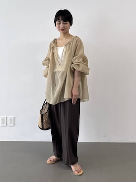 「BABYLONE（バビロン）の2WAYオーガンジーブラウス（シャツ/ブラウス、ベージュ系）」を使った、のんさん（レディース・162cm）の春コーディネート