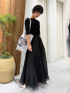 「BABYLONE（バビロン）のフライスパワショルTEE（Tシャツ/カットソー、ブラック系）」を使った、のんさん（レディース・162cm）の春コーディネート