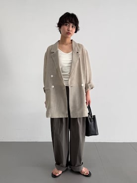 「BABYLONE（バビロン）のシアーメッシュダブルジャケット（テーラードジャケット、ベージュ系）」を使った、のんさん（レディース・162cm）の春コーディネート