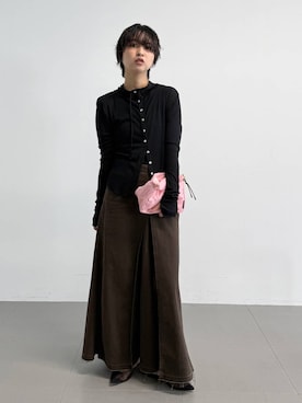 「＋81BRANCA（ハチイチブランカ）の【81BRANCA / GENSEI×BABYLONE】シアーカーディガン（カーディガン/ボレロ、ブラック系）」を使った、のんさん（レディース・162cm）の夏コーディネート