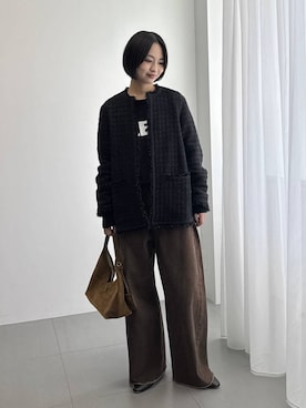 「アイテム（その他アウター、ブラック系）」を使った、のんさん（レディース・162cm）の秋コーディネート