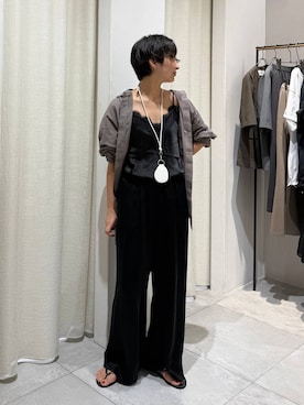 「BABYLONE（バビロン）のコットンローンシャツ（シャツ/ブラウス、ブラウン系）」を使った、のんさん（レディース・162cm）の夏コーディネート