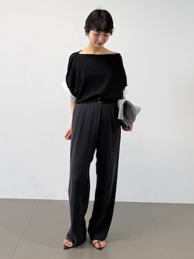 「BABYLONE（バビロン）のワッフルロールアップTEE（Tシャツ/カットソー、ブラック系）」を使った、のんさん（レディース・162cm）の春コーディネート