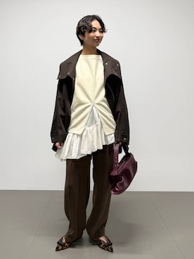 「BABYLONE（バビロン）のフロントZIPスウェット（スウェット、ホワイト系）」を使った、のんさん（レディース・162cm）の秋コーディネート
