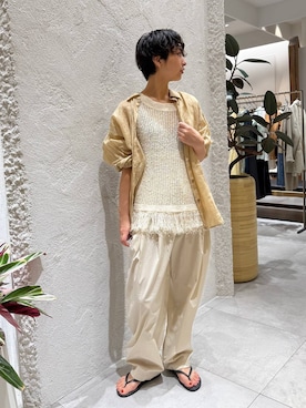 「BABYLONE（バビロン）のラミーシアーカシュクールシャツ（シャツ/ブラウス、ベージュ系）」を使った、のんさん（レディース・162cm）の夏コーディネート