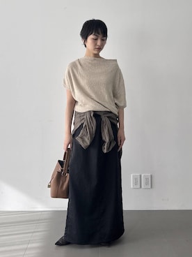 「BABYLONE（バビロン）のラミーシアーカシュクールシャツ（シャツ/ブラウス、グリーン系）」を使った、のんさん（レディース・162cm）の春コーディネート