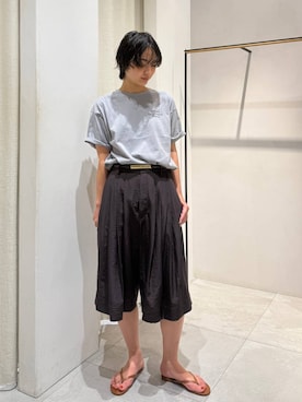 「BABYLONE（バビロン）の【ATELIER AMBOISE】リバーシブルベルト（ベルト、ブラウン系）」を使った、のんさん（レディース・162cm）の夏コーディネート