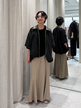 「BABYLONE（バビロン）のスウェードボリュームブルゾン（ブルゾン、ブラック系）」を使った、のんさん（レディース・162cm）の秋コーディネート