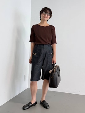 「BABYLONE（バビロン）のビット付きハーフデニム（その他パンツ、ブルー系）」を使った、のんさん（レディース・162cm）の夏コーディネート