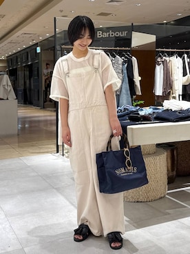 「アイテム（オールインワン・サロペット、ホワイト系）」を使った、のんさん（レディース・162cm）の夏コーディネート
