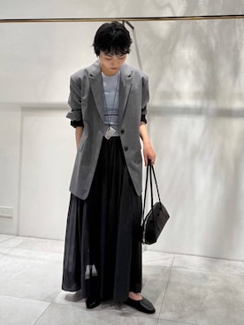 「BABYLONE（バビロン）の【多機能素材】シングルオーバージャケット（テーラードジャケット、グレー系）」を使った、のんさん（レディース・162cm）の春コーディネート