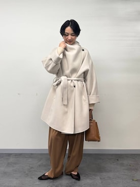 「BABYLONE（バビロン）のリバーミドルニュアンスコート（ステンカラーコート、ベージュ系）」を使った、のんさん（レディース・162cm）の秋コーディネート