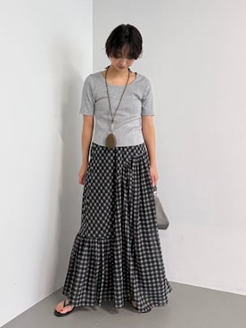「BABYLONE（バビロン）のギザテレコプルオーバー（Tシャツ/カットソー、グレー系）」を使った、のんさん（レディース・162cm）の夏コーディネート