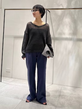 「BABYLONE（バビロン）のポインテッドストラップサンダル（サンダル、ブラック系）」を使った、のんさん（レディース・162cm）の春コーディネート