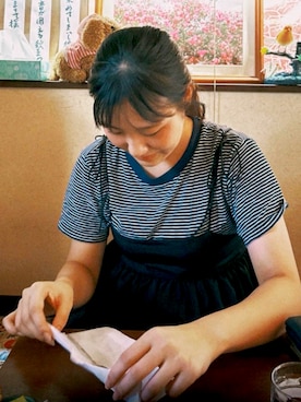 「ボーダーTシャツ」｜「アイテム（ワンピース/ドレス）」を使った、nagiさん（レディース・161cm）の夏コーディネート