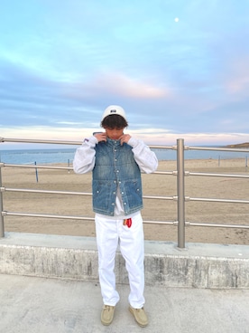 「海」｜「アイテム（ニットキャップ/ビーニー）」を使った、れんさん（メンズ・170cm）の冬コーディネート