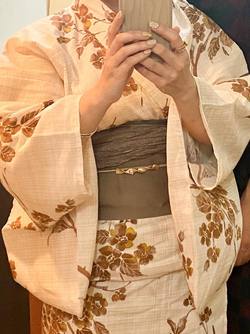 「夏祭り、浴衣、淡色コーデ」｜「ゆかた館グレースのこだわり浴衣５点セット（浴衣、ベージュ系）」を使った、𝘚𝘩𝘪𝘩𝘰 さん（レディース・145cm）の夏コーディネートの1枚目の写真