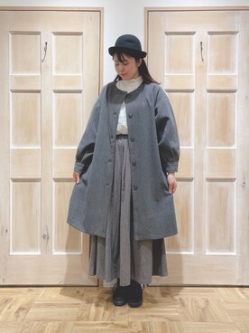 「サマンサモスモス」｜「アイテム（ノーカラーコート）」を使った、かわかみさん（レディース・161cm）の秋コーディネート