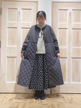 「サマンサモスモス」｜「アイテム（ノーカラーコート）」を使った、かわかみさん（レディース・161cm）の秋コーディネート