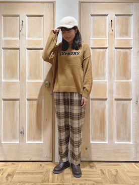 「マスタード」｜「アイテム（その他）」を使った、かわかみさん（レディース・161cm）の秋コーディネート