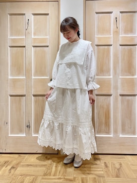 「レースブラウス」｜「アイテム（その他）」を使った、かわかみさん（レディース・161cm）の夏コーディネート