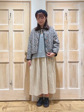 「ニットベスト」｜「アイテム（ノーカラージャケット）」を使った、かわかみさん（レディース・161cm）の冬コーディネート