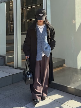 「アイテム（ステンカラーコート）」を使った、misaki☺︎さん（レディース・160cm）の冬コーディネート