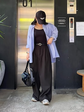 「アイテム（スラックス）」を使った、misaki☺︎さん（レディース・160cm）の夏コーディネート