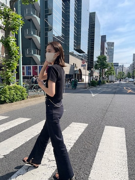 「mystic（ミスティック）のセンターステッチフレアデニム（デニムパンツ）」を使った、nanamiさん（レディース・163cm）の春コーディネート