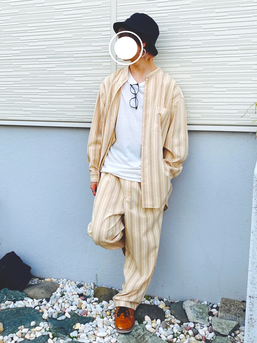 「セットアップ」｜「Leeのアイテム（ハット、ブラック系）」を使った、まっちゃさん（メンズ・163cm）の秋コーディネートの1枚目の写真