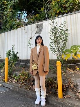 「タートルネック」｜「アイテム（ショルダーバッグ）」を使った、山田莉央さん（レディース・157cm）の秋コーディネート