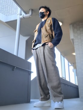 「アイテム（ベスト）」を使った、磨木師さん（メンズ・176cm）の冬コーディネート