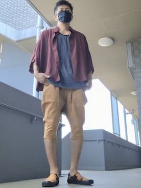 「アイテム（スリッポン）」を使った、磨木師さん（メンズ・176cm）の夏コーディネート