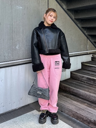 X-girl（エックスガール）の「CROPPED FAUX MOUTON RIDER'S JACKET