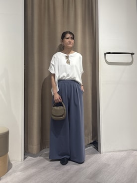「Jena espace merveilleux（ジェナ　エスパスメルヴェイユ）の【大好評につき再入荷】【サラサラ素材で涼しく着れる】ビッグ変形Tシャツ（Tシャツ/カットソー、ホワイト系）」を使った、すがのさん（レディース・160cm）の春コーディネート