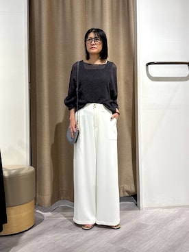 「Jena espace merveilleux（ジェナ　エスパスメルヴェイユ）のウエストゴムトロミパンツ（その他パンツ、ホワイト系）」を使った、すがのさん（レディース・160cm）の春コーディネート