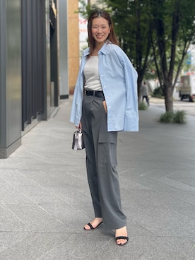 「アイテム（カーゴパンツ、グレー系）」を使った、27moemiさん（レディース・158cm）の夏コーディネート