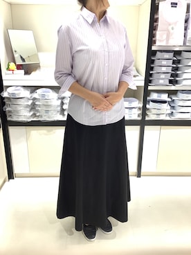 「パープル×黒」｜「アイテム（ビジネスシャツ）」を使った、BRICK HOUSE シャツ工房 市川コルトンプラザ店さん（レディース・162cm）の夏コーディネート